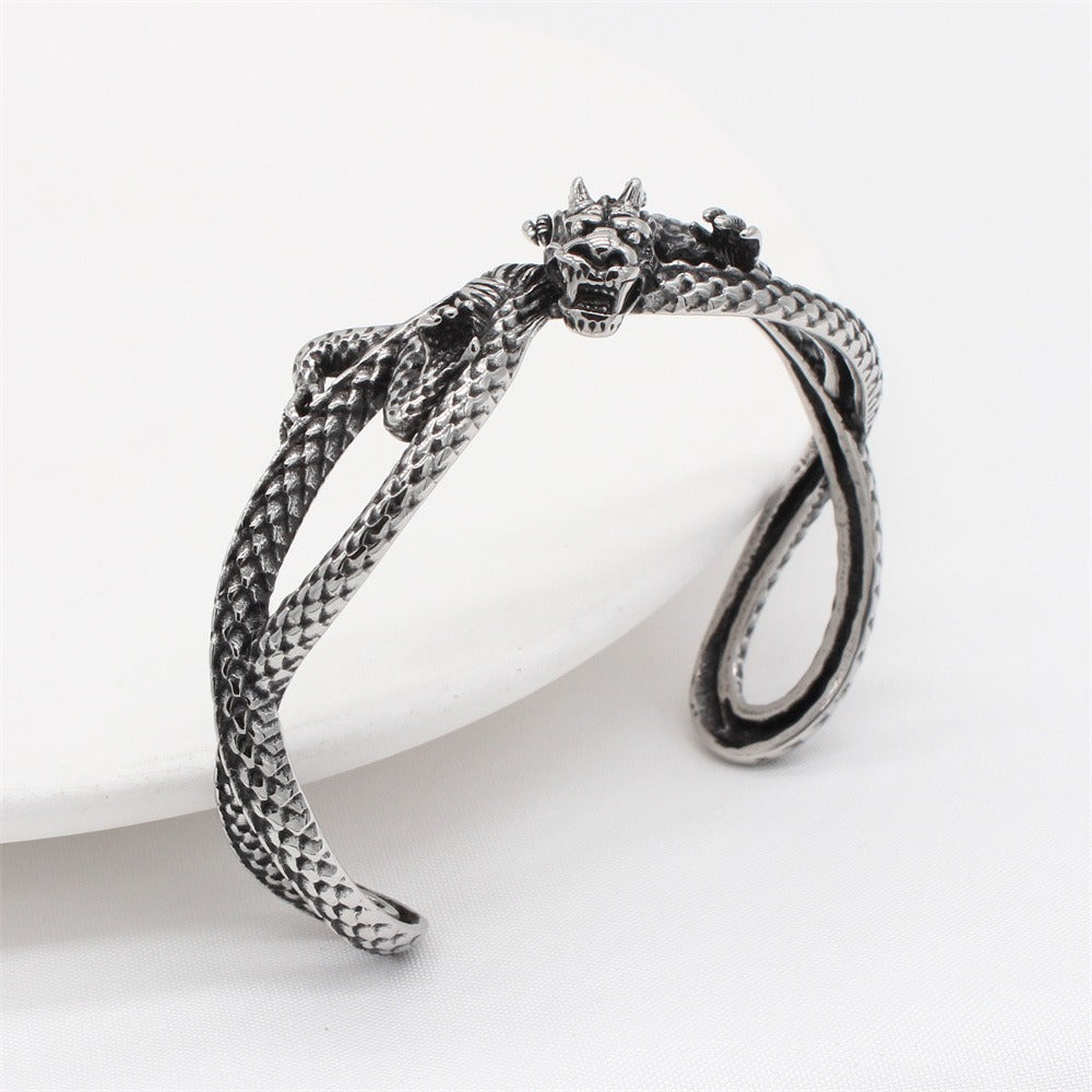 Kemstone Titanium Steel Dragon Skull Open Cuff Bracelet for Men R1700
