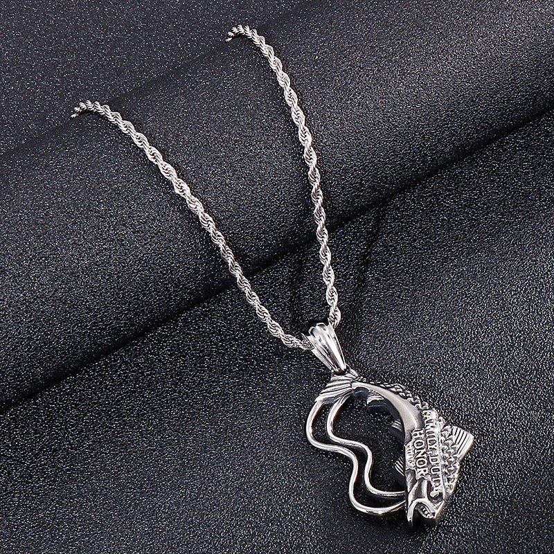 Kemstone Titanium Steel Fish Pendant Necklace for Men Vintage KP48777-BD