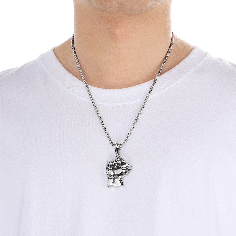 Kemstone Men’s Titanium Steel Fist Pendant Necklace – Hip Hop Power Symbol Jewelry KP116521-KJX