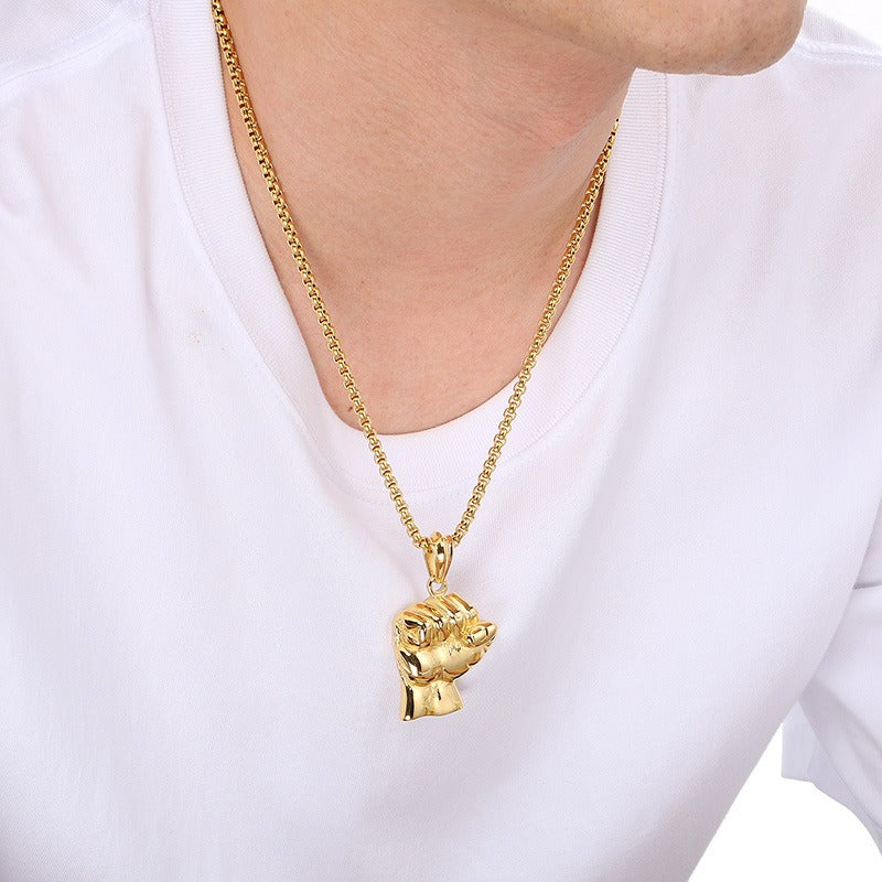 Kemstone Men’s Titanium Steel Fist Pendant Necklace – Hip Hop Power Symbol Jewelry KP116521-KJX