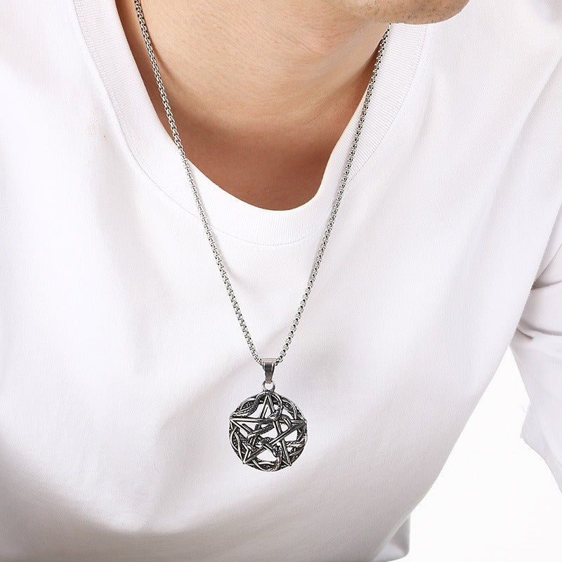 Kemstone Titanium Steel Pentagram Moon Pendant Necklace for Men KP117025-LU