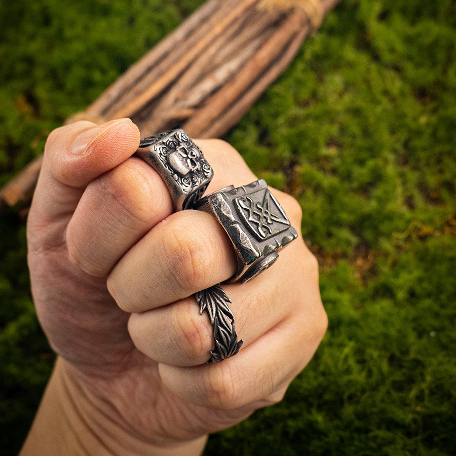 Kemstone Titanium Steel Leaf Ring for Men Vintage NW-JZ248