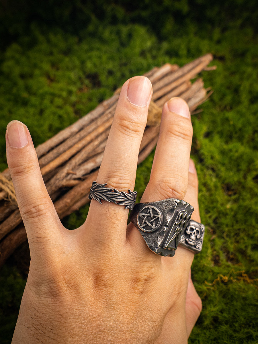 Kemstone Titanium Steel Leaf Ring for Men Vintage NW-JZ248