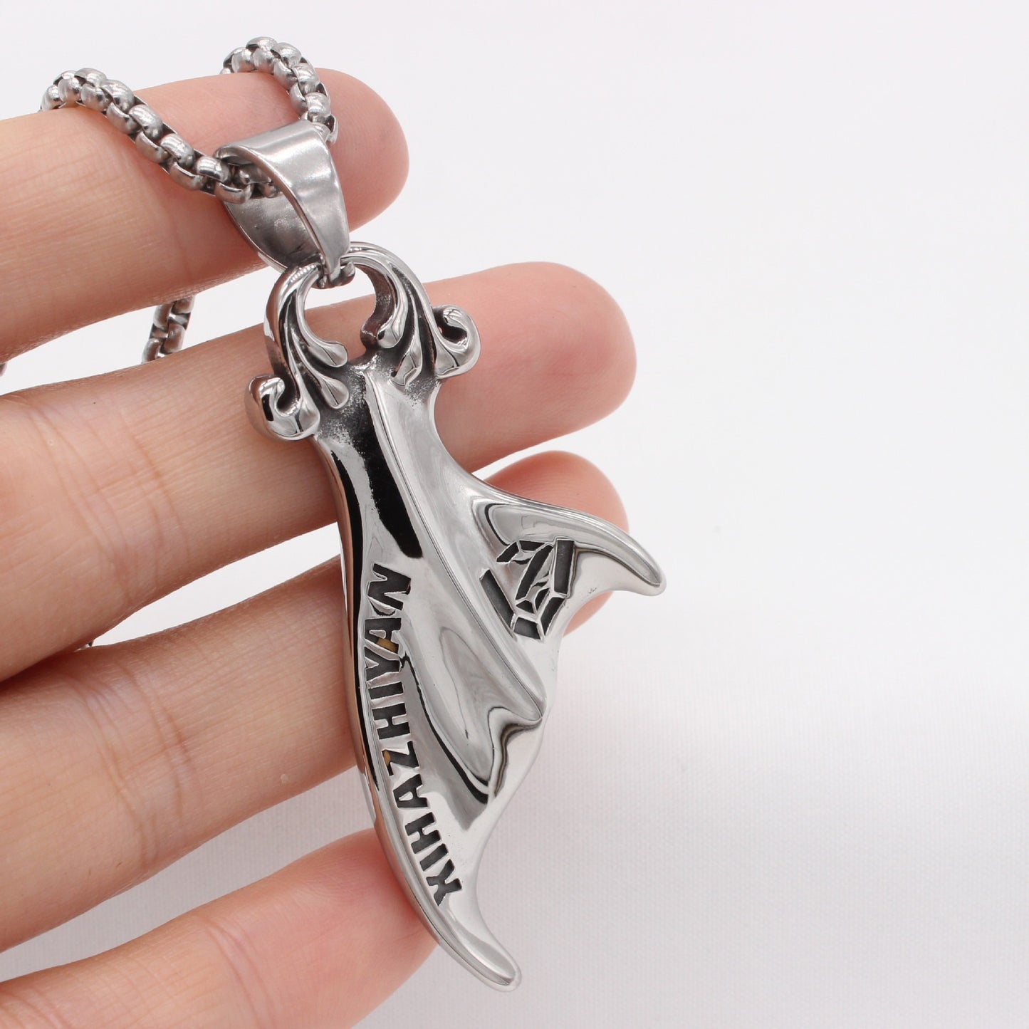 Kemstone Titanium Steel Mermaid Whale Tail Pendant Necklace for Men Vintage A17-P1523