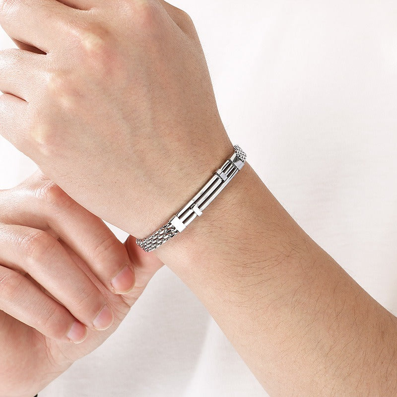 Kemstone Titanium Steel Mesh Chain Bracelet for Men Geometric Bar Adjustable Gold Silver Black KB212525-KFC