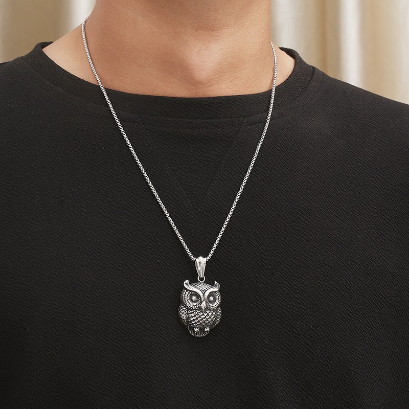 Kemstone Titanium Steel Owl Pendant Necklace for Men  KP119294-KJX