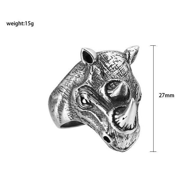 Kemstone Titanium Steel Rhino Head Ring for Men Vintage R0619