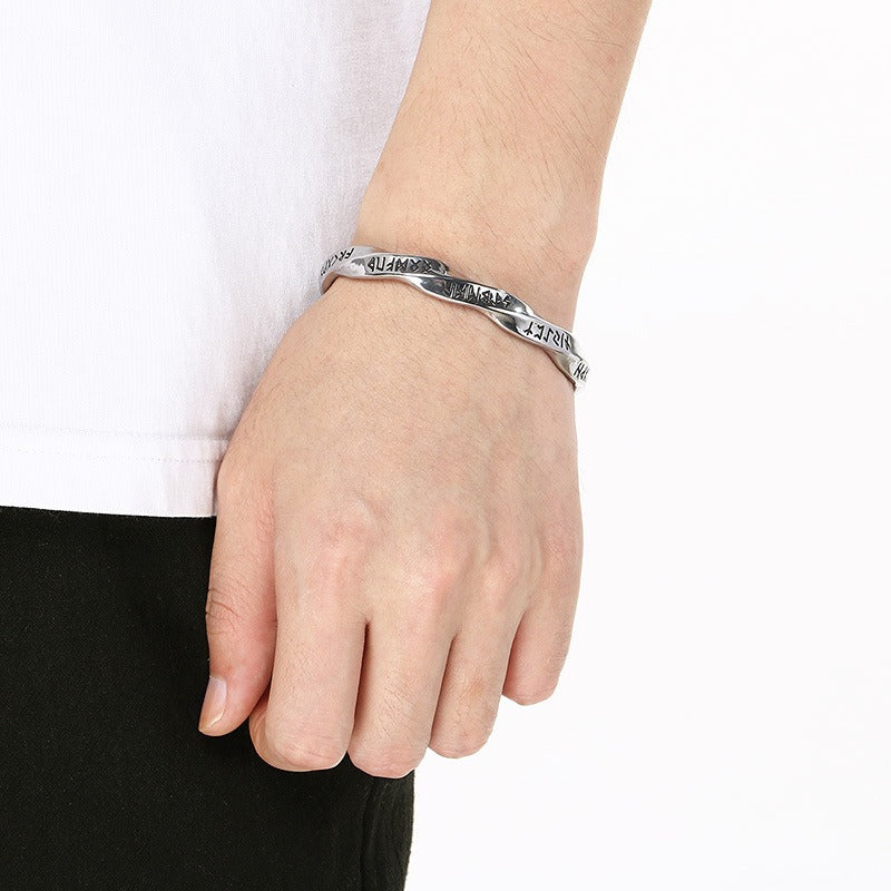 Kemstone Titanium Steel Viking Rune Mobius Open Cuff Bracelet for Men KB209307-LU