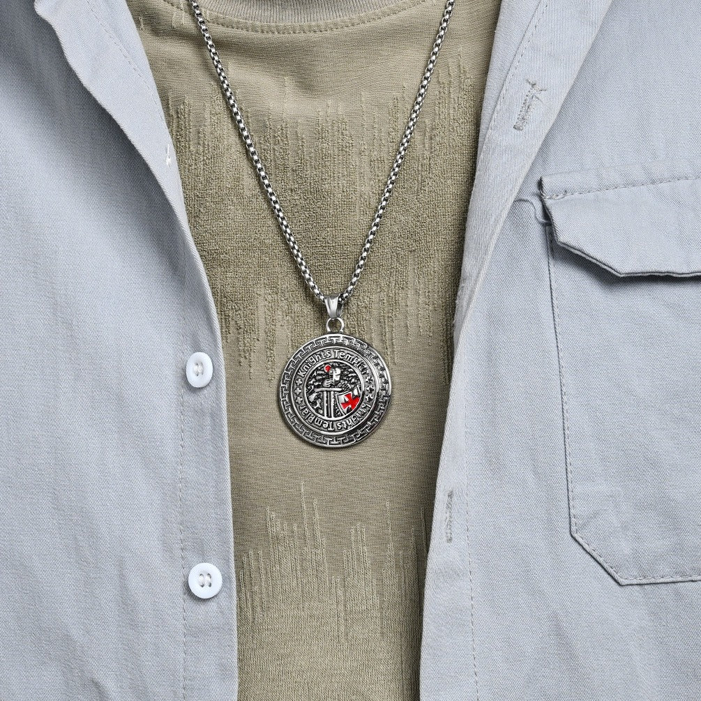 Kemstone Men’s Titanium Steel Shield Necklace – Gothic Cross Pendant K-PT657