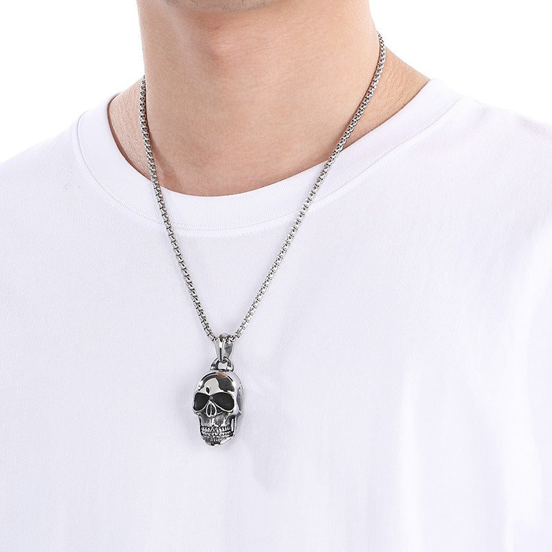 Kemstone Titanium Steel Skull Pendant Necklace for Men – Polished Gothic KP115574-KJX