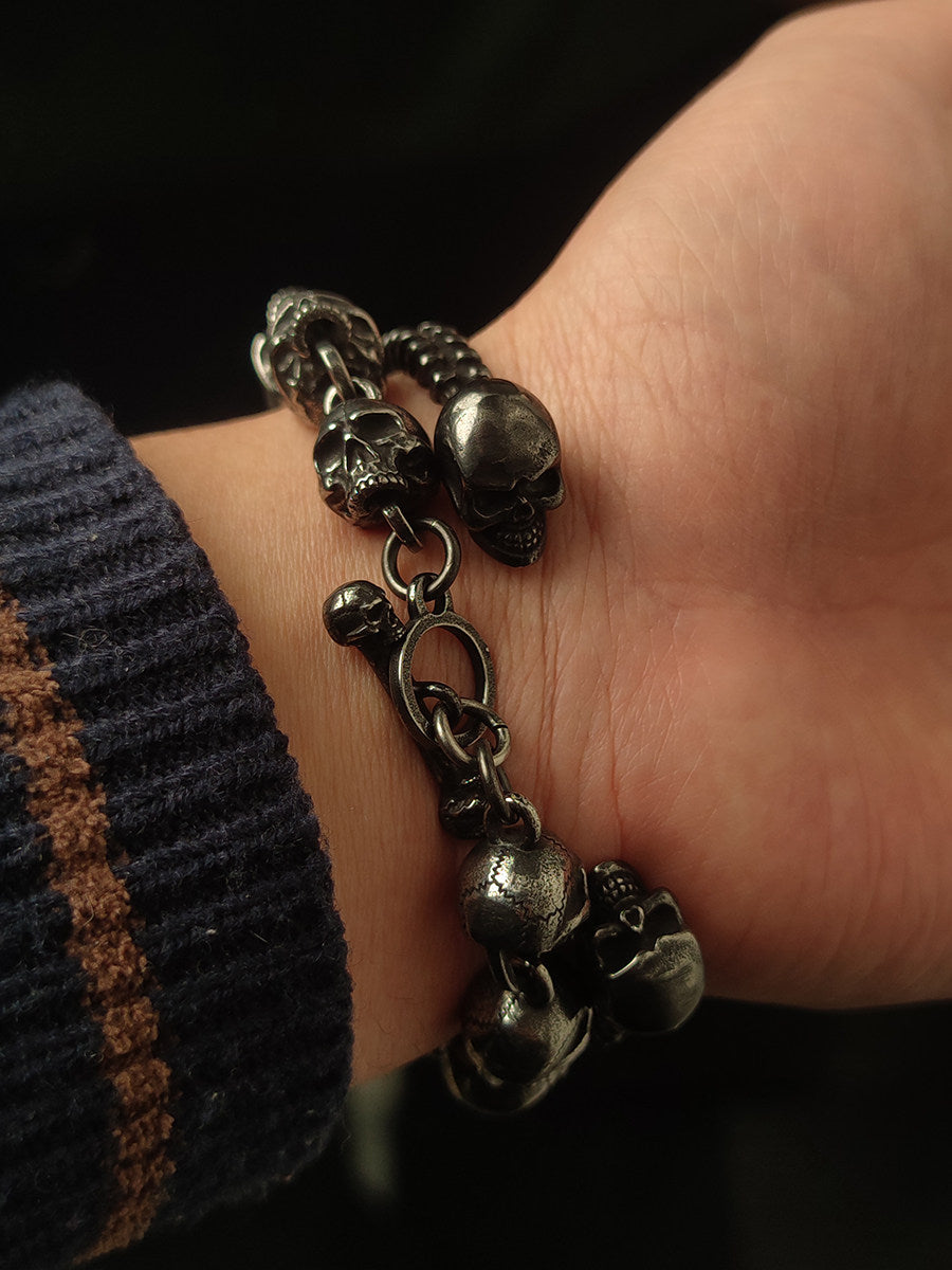 Kemstone Titanium Steel Spine Skull Bracelet for Men Dark Vintage NW-ZJ479