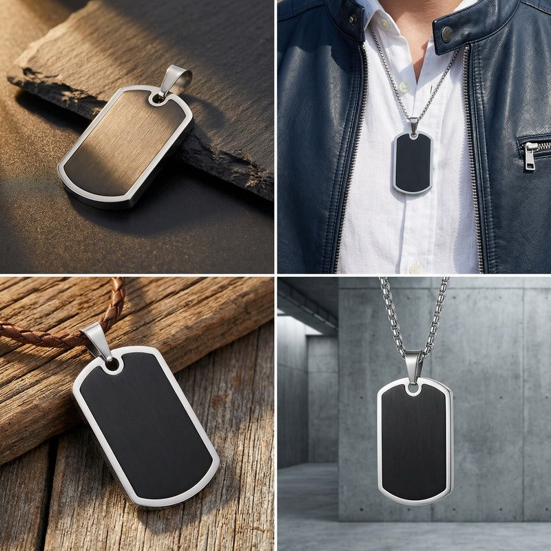 Kemstone Titanium Steel Tag Pendant Necklace – Brushed ID Plate for Men KP118330-ZLA
