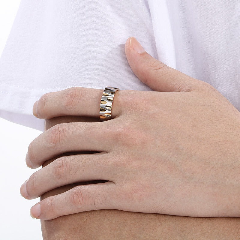 Kemstone Titanium Steel Wave Texture Ring for Men – Sand Finish KR111677-GC