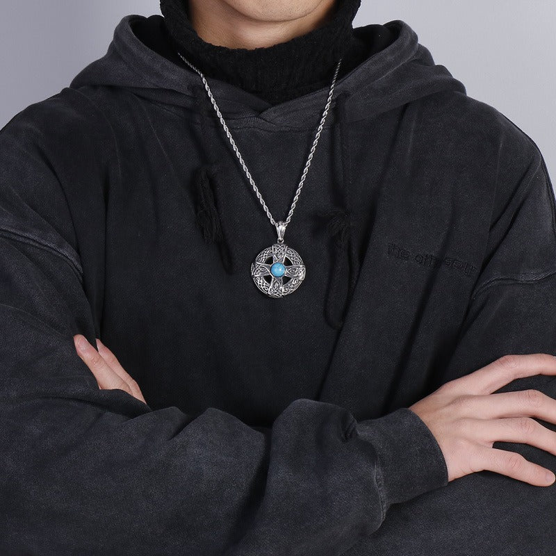 Kemstone Titanium Steel Turquoise Cross Pendant Necklace for Men KP52781-BD