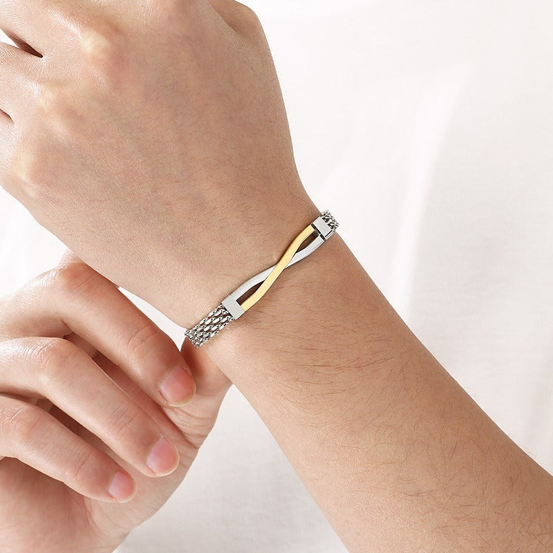 Kemstone Titanium Steel Twisted Bar Bracelet – Minimalist Link Chain for Men KB212529-KFC