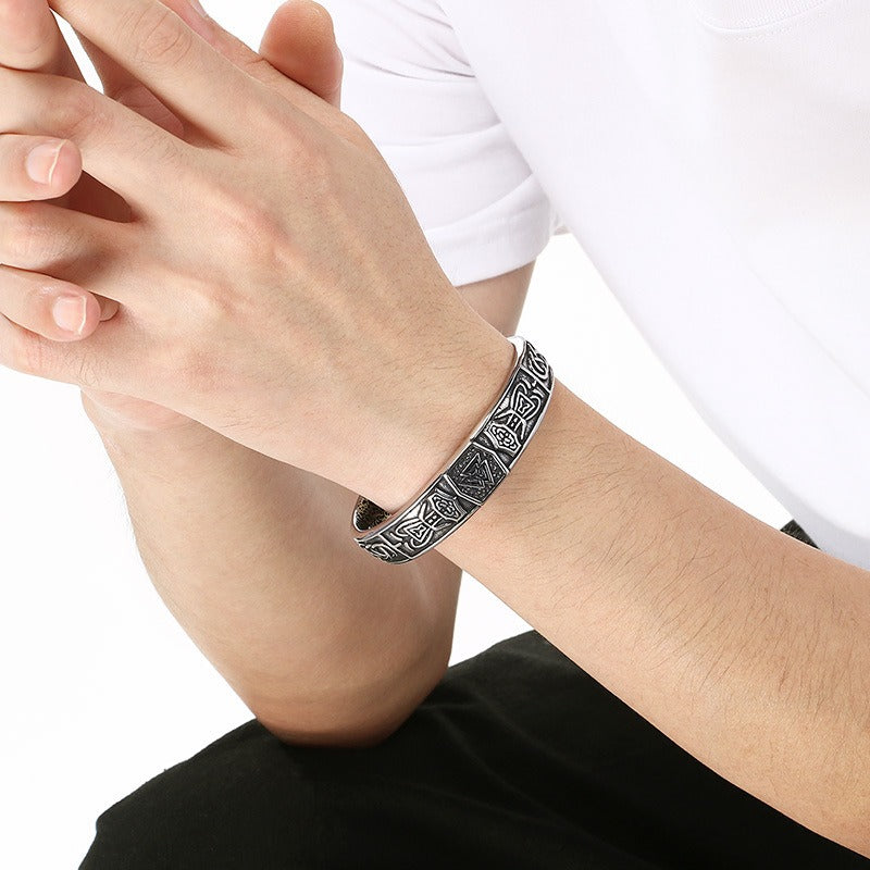 Kemstone Titanium Steel Viking Rune Open Cuff Bracelet for Men KB209285-LU