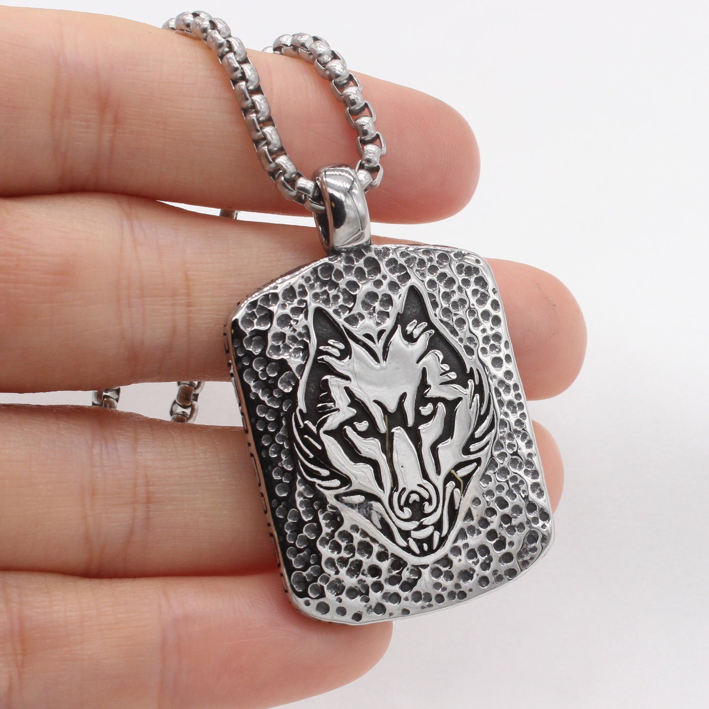 Kemstone Titanium Steel Wolf Head Pendant Necklace for Men Vintage P1546