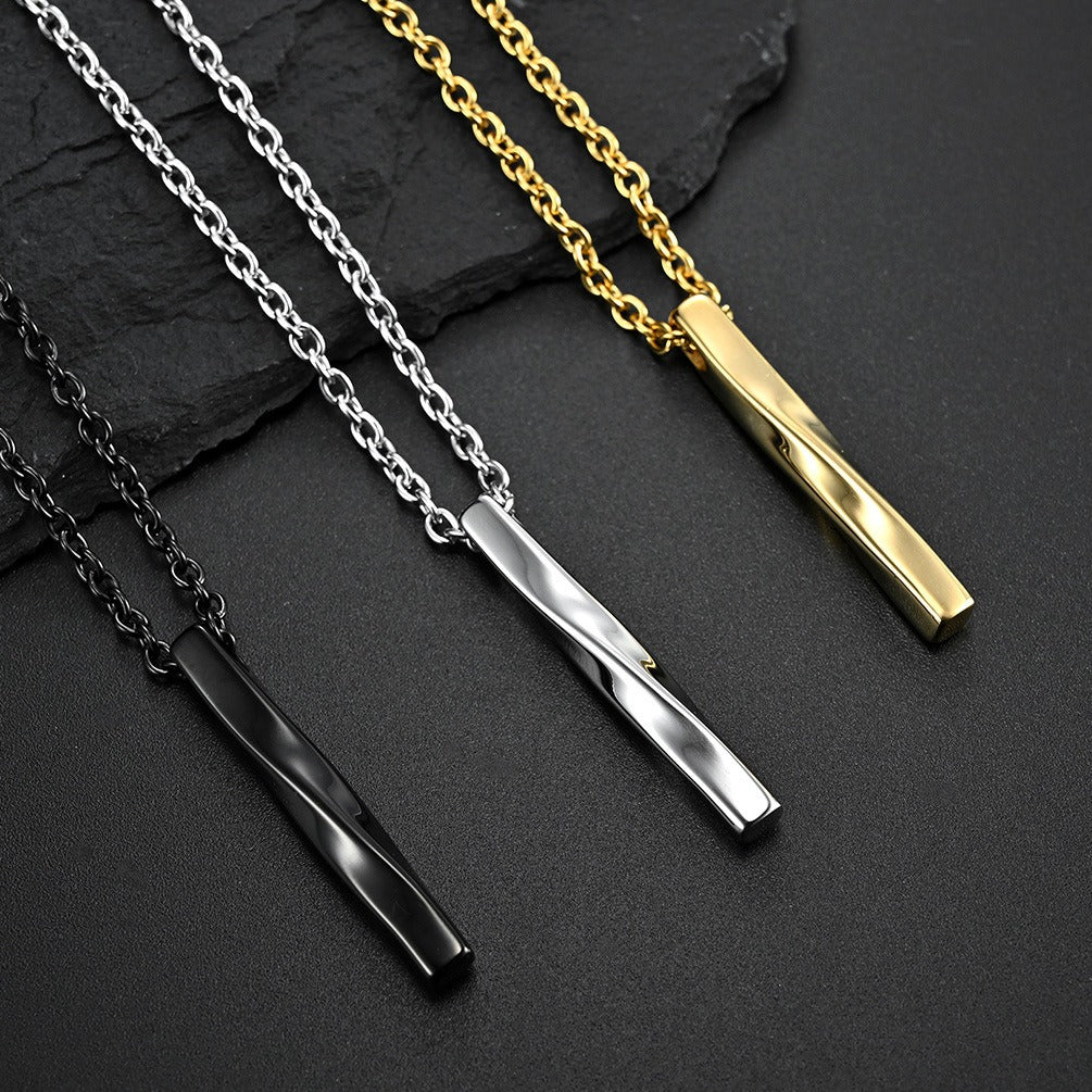 Kemstone Stainless Steel Twisted Bar Pendant Necklace for Men Women K-PT284