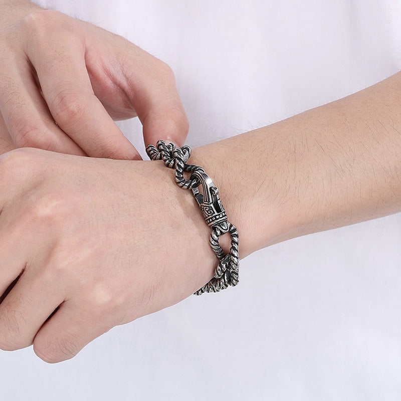 Kemstone Titanium Steel Twisted Rope Chain Bracelet for Men – Vintage Punk KB184819-KJX