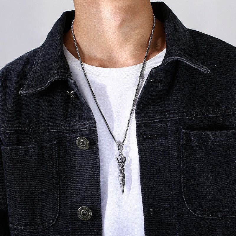 Kemstone Men’s Titanium Steel Pendant Necklace – Vintage Vajra-Inspired Symbolic Design PN-1373
