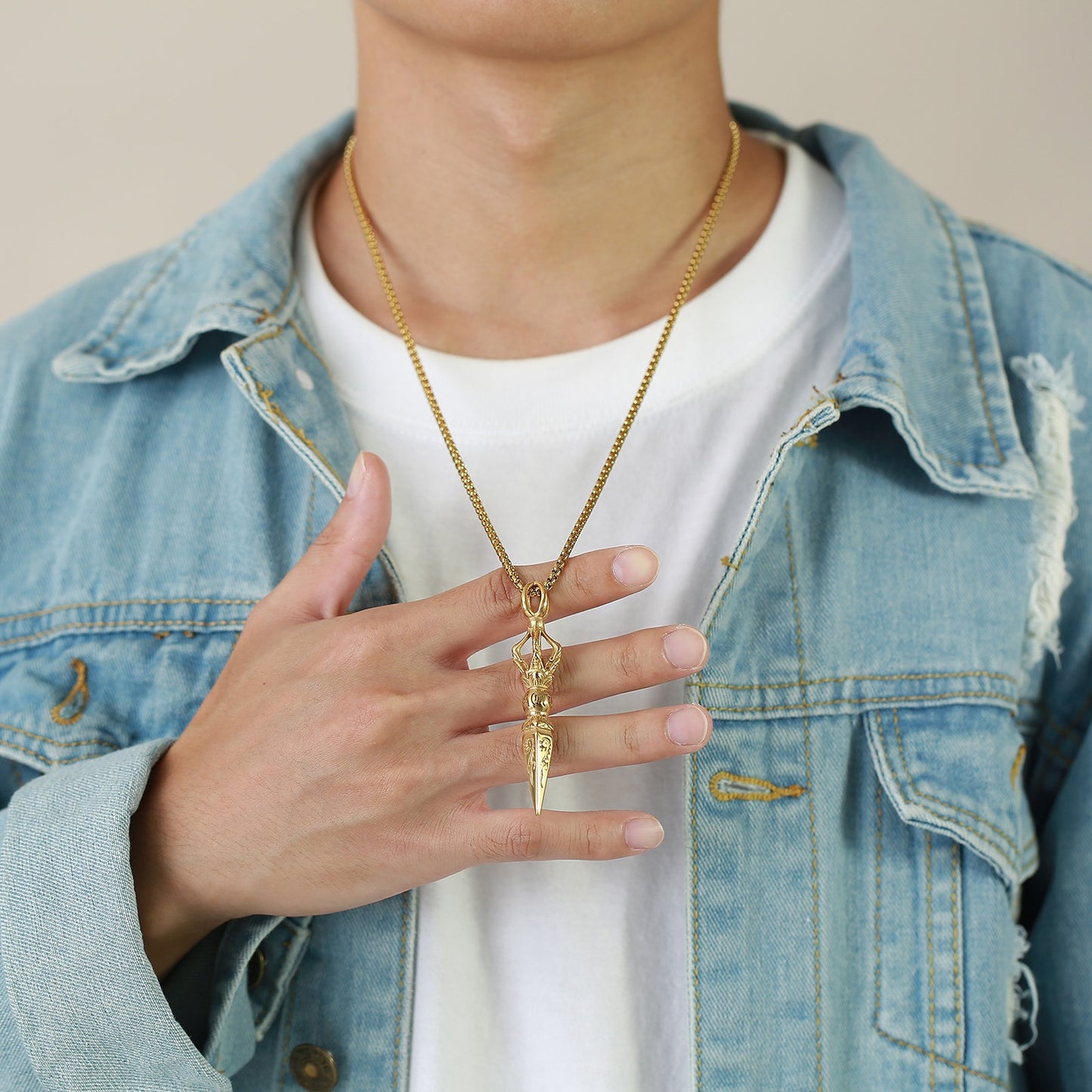 Kemstone Men’s Titanium Steel Pendant Necklace – Vintage Vajra-Inspired Symbolic Design PN-1373