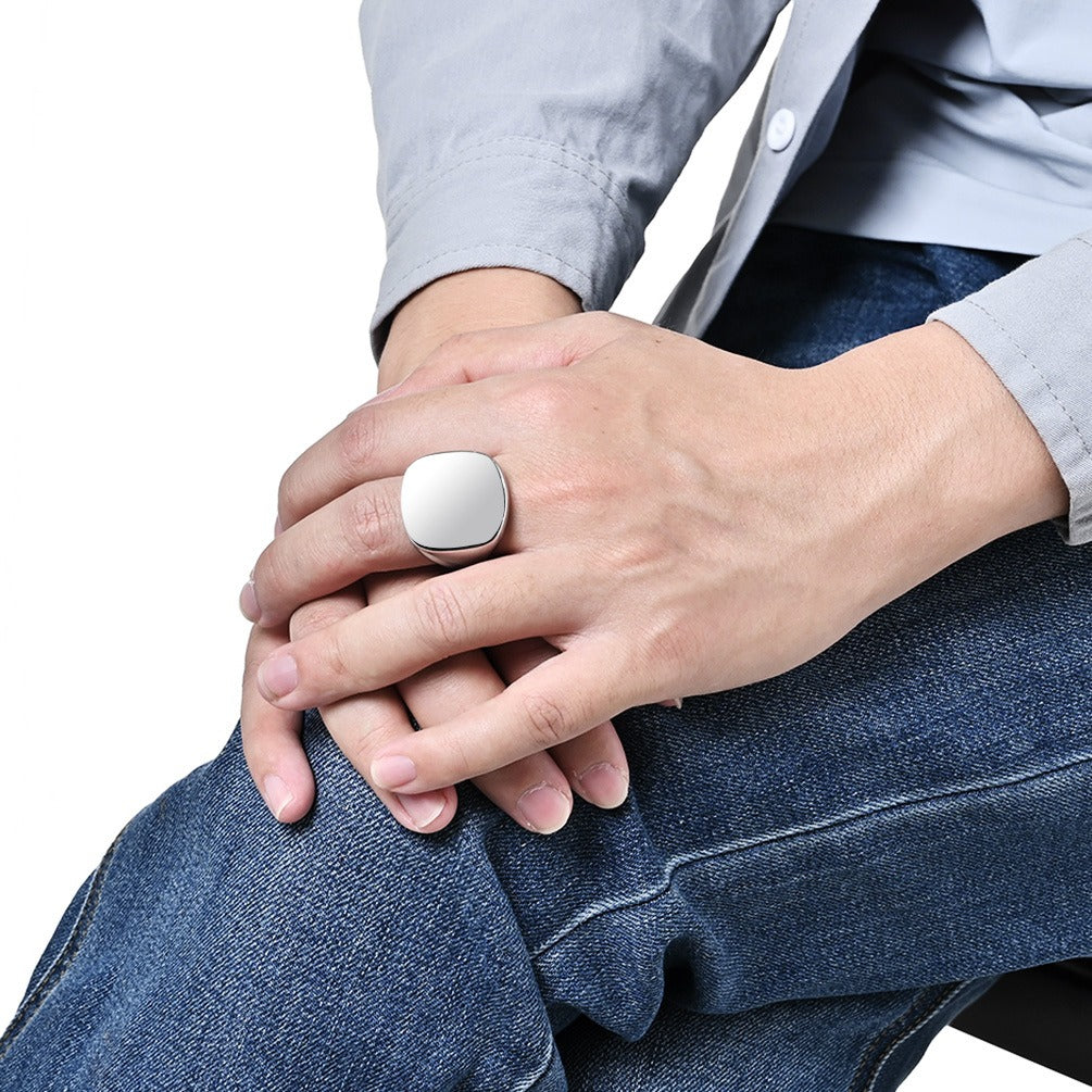 Kemstone Wide Polished Ring for Men Stainless Steel Minimalist K-R899