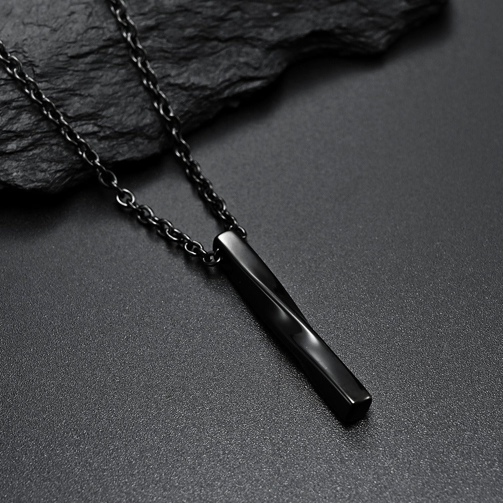 Kemstone Stainless Steel Twisted Bar Pendant Necklace for Men Women K-PT284