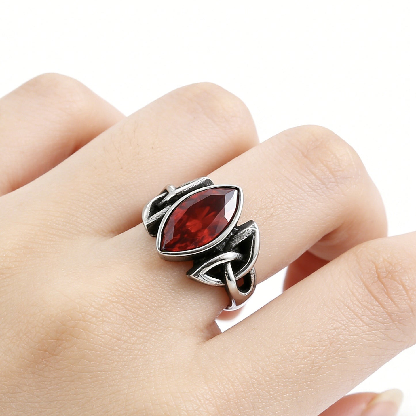 Kemstone Celtic Knot Ring for Men Titanium Steel Marquise Cubic Zirconia Vintage WJ-560