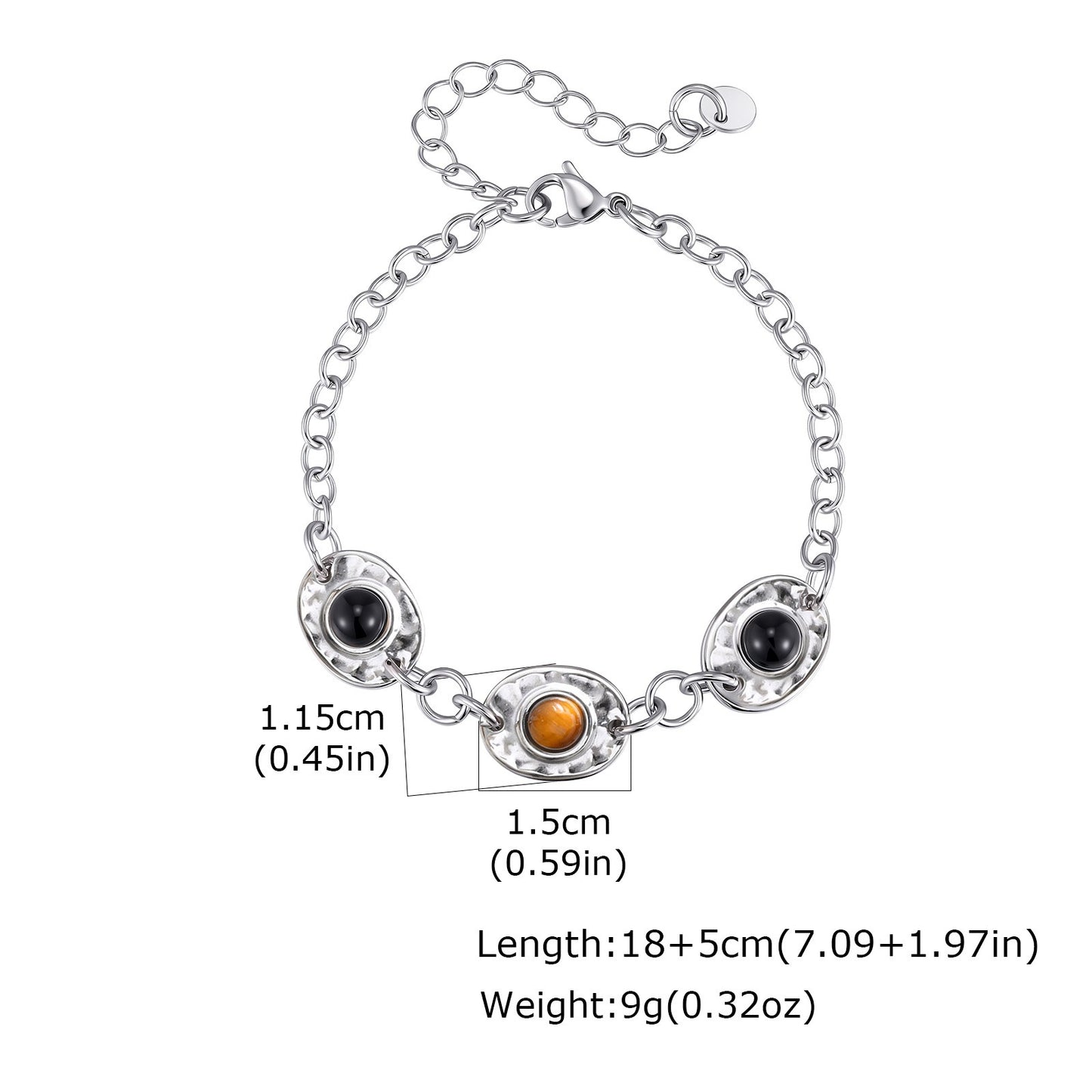 Kemstone Stainless Steel Obsidian Tiger Eye Triple Stone Bracelet for Men BR-3152