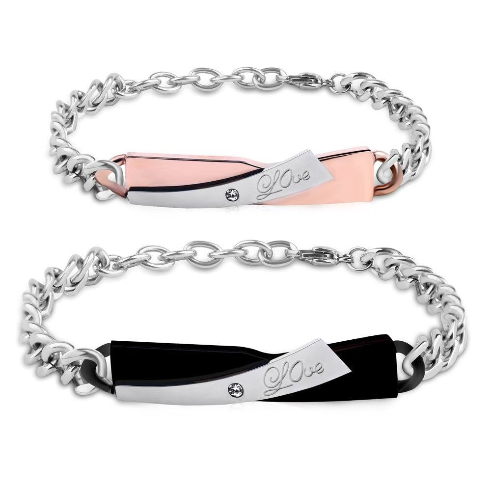Kemstone Matching Couple ID Bracelet Stainless Steel Love Bar TB0019