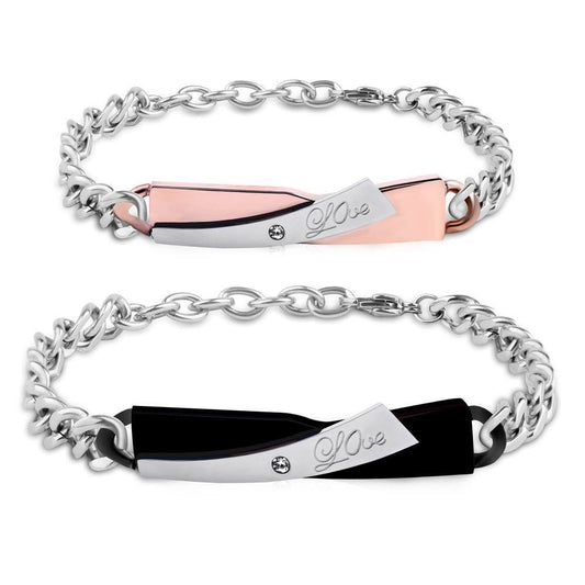 Kemstone Matching Couple ID Bracelet Stainless Steel Love Bar TB0019