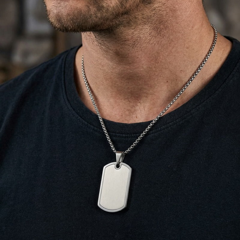 Kemstone Titanium Steel Tag Pendant Necklace – Brushed ID Plate for Men KP118330-ZLA