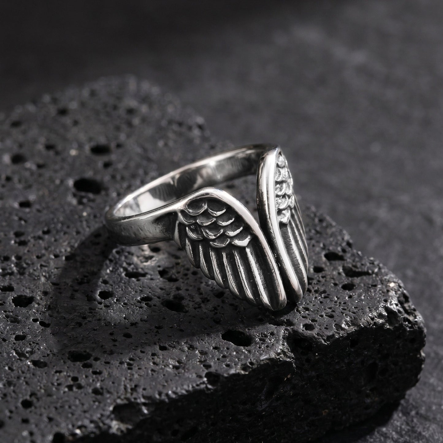 Kemstone Stainless Steel Wing Open Ring for Men Matte Silver Style RC-1138