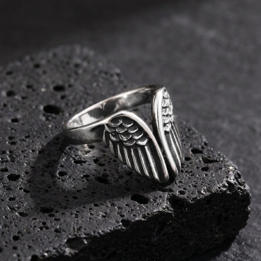 Kemstone Stainless Steel Wing Open Ring for Men Matte Silver Style RC-1138
