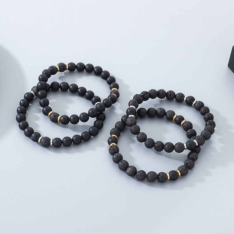 Kemstone Lava Stone Bead Bracelet Black Agate Elastic Bracelet 8mm for Men & Women KB210119-Z