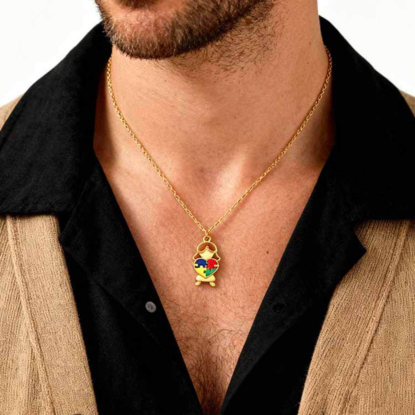 Kemstone Stainless Steel Puzzle Heart Pendant Necklace Colorful Enamel for Men Women NC-2257