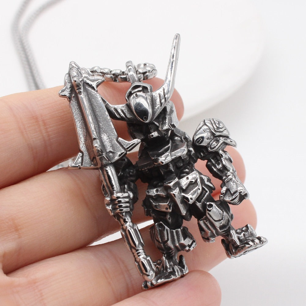 Kemstone Robot Pendant Necklace Stainless Steel Armored Mech Figure Mini for Men P1347