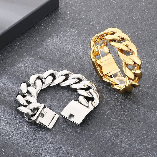 Kemstone Titanium Steel Cuban Chain Bracelet for Men – 30mm Heavy Link KB204401-KJX