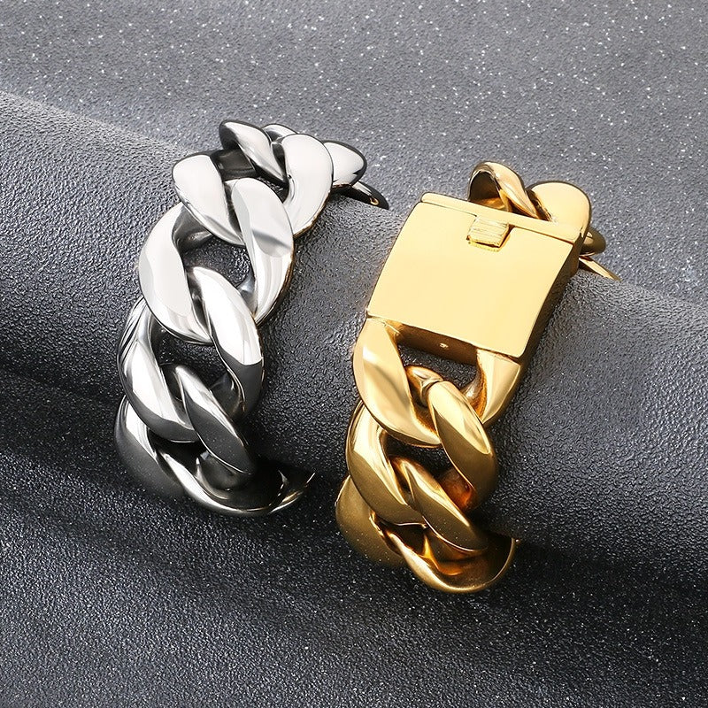 Kemstone Titanium Steel Cuban Chain Bracelet for Men – 30mm Heavy Link KB204401-KJX