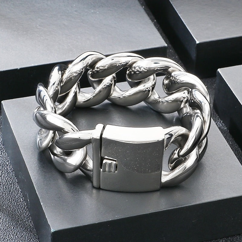 Kemstone Titanium Steel Cuban Chain Bracelet for Men – 30mm Heavy Link KB204401-KJX
