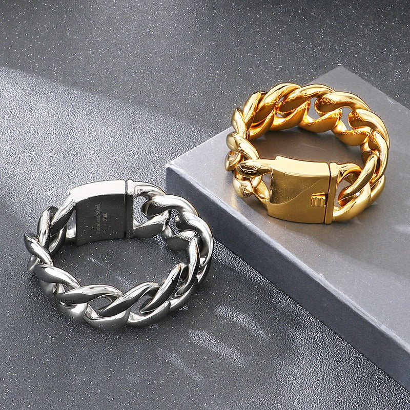 Kemstone Titanium Steel Cuban Chain Bracelet for Men – 30mm Heavy Link KB204401-KJX