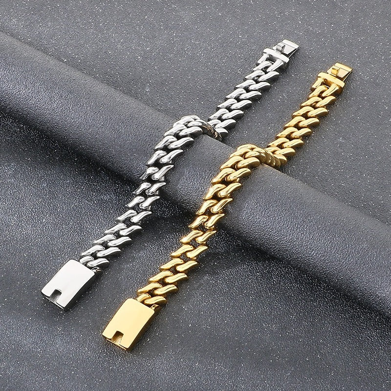 Kemstone Titanium Steel Cuban Chain Bracelet for Men – 15mm Polished KB204380-KJX