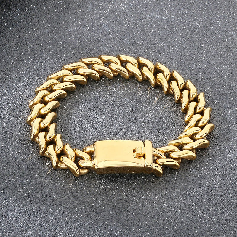 Kemstone Titanium Steel Cuban Chain Bracelet for Men – 15mm Polished KB204380-KJX