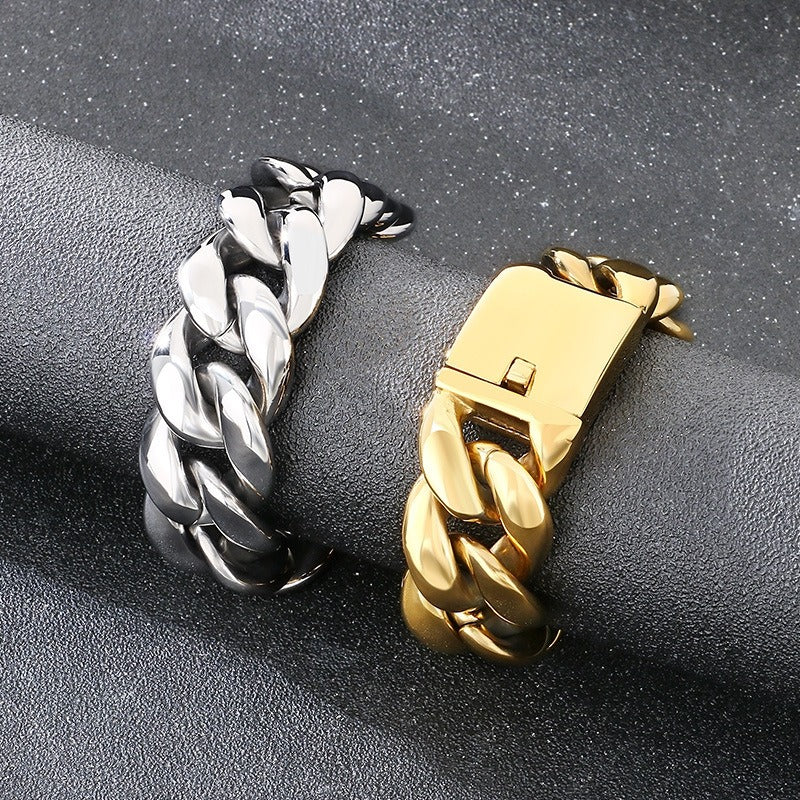 Kemstone Titanium Steel Cuban Chain Bracelet for Men – 25mm High Polish KB204399-KJX