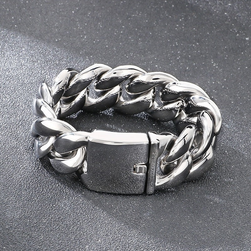Kemstone Titanium Steel Cuban Chain Bracelet for Men – 25mm High Polish KB204399-KJX