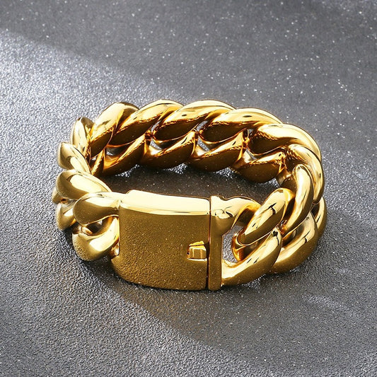 Kemstone Titanium Steel Cuban Chain Bracelet for Men – 25mm High Polish KB204399-KJX