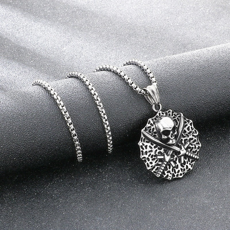 Kemstone Skull Pendant Necklace Stainless Steel Biker Mechanical Engine Design for Men KP117023-LU
