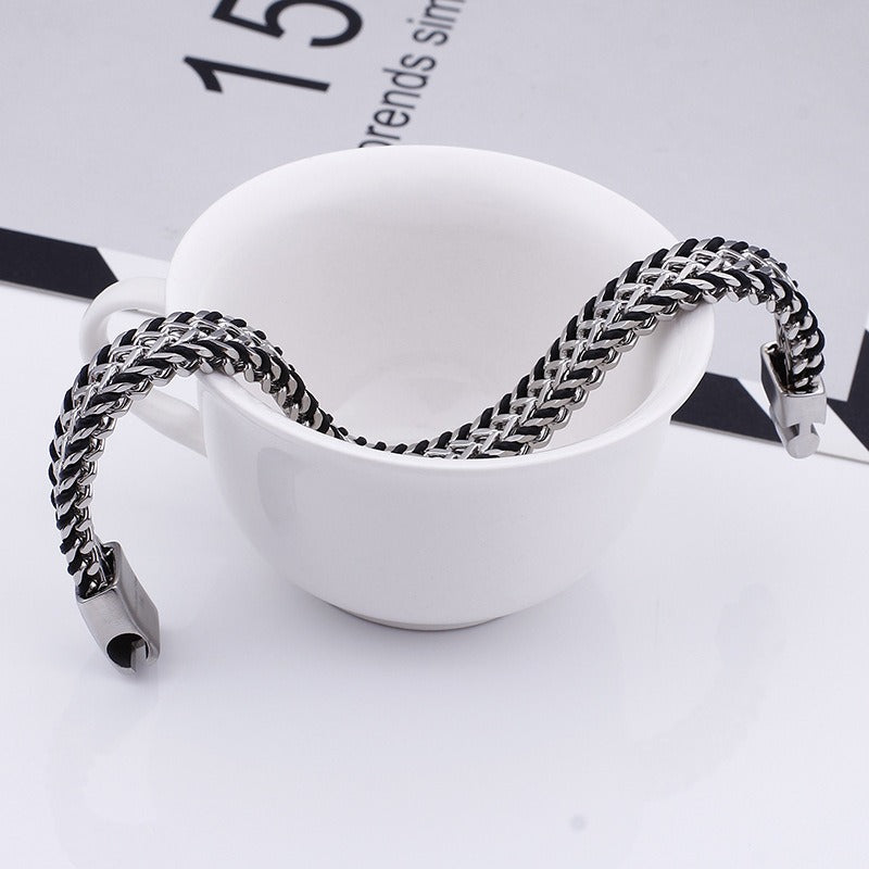 Kemstone Titanium Steel Double Weave Braided Bracelet – Magnetic Clasp Chain for Men KB99444-BD
