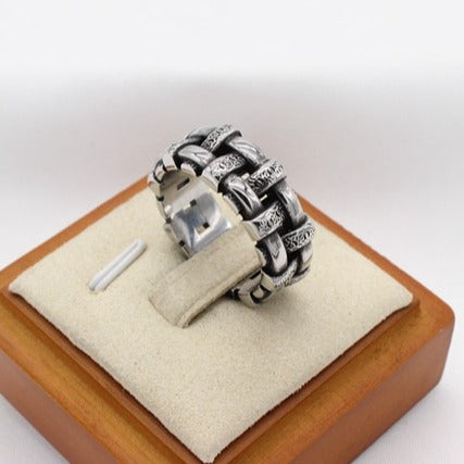 Kemston Titanium Steel Braided Ring for Men Vintage Gothic Band Style R1669