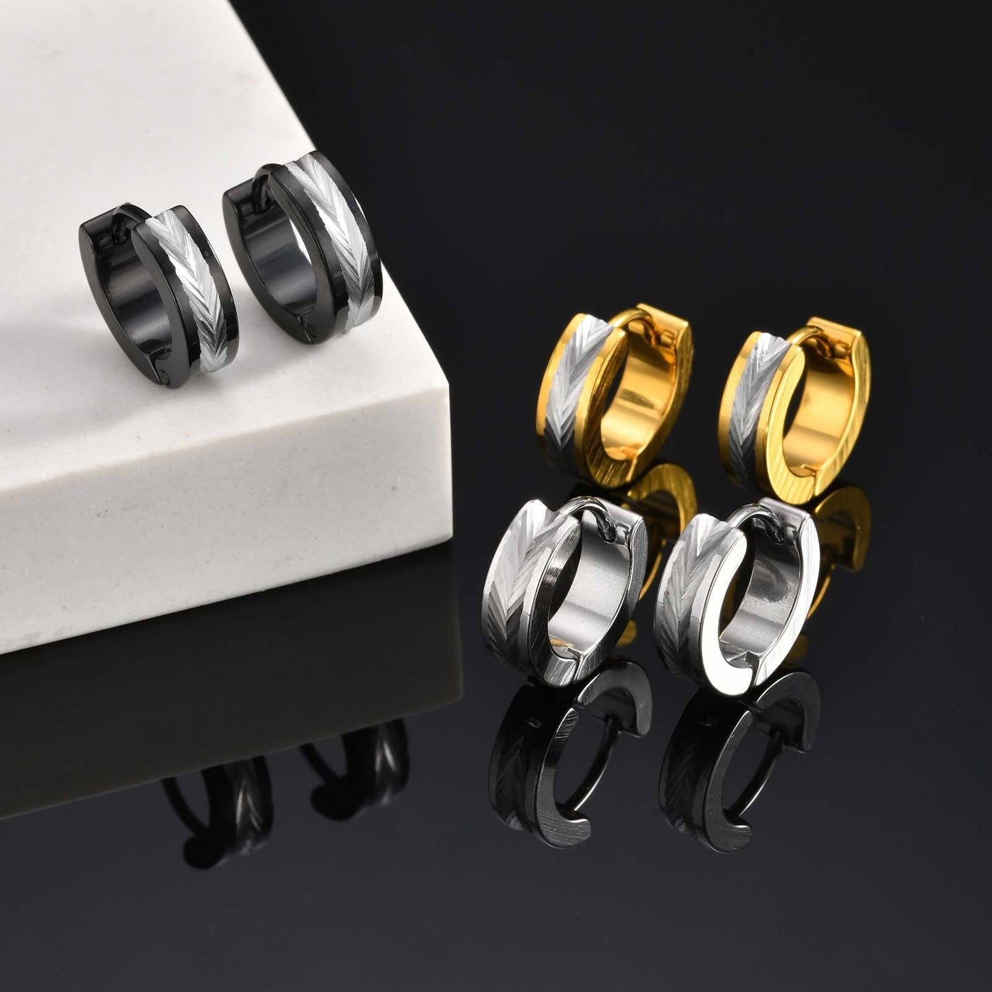 emstone Stainless Steel Textured Hoop Earring for Men – Carved Finish EH-711